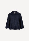 Applique Flowers Cropped Shirt, Navy, large