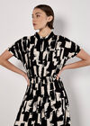 Brushstroke Squares Utility Midi Dress, Black, large