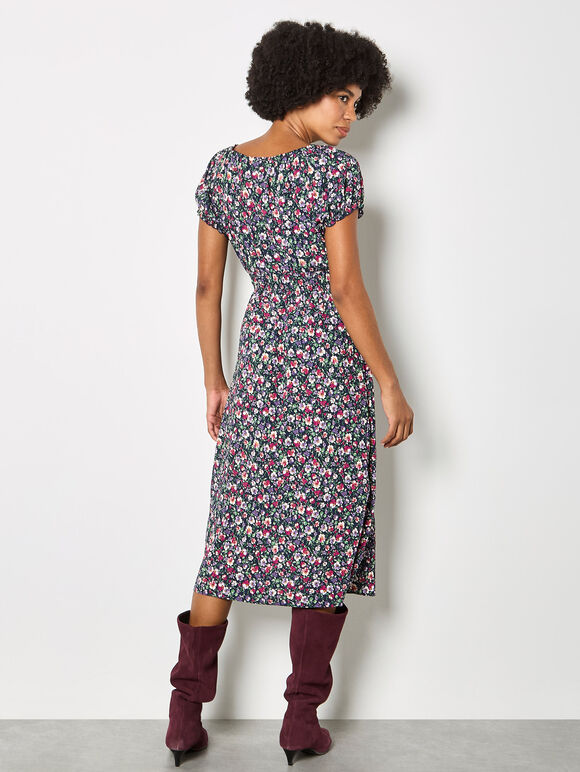 Ditsy Floral Milkmaid Midi Dress, Purple, large