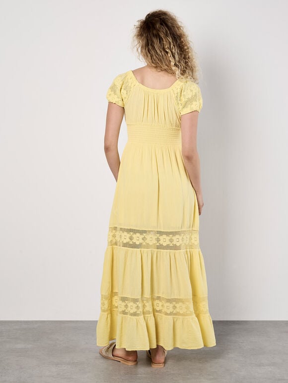 Floral Lace Milkmaid Maxi Dress, Yellow, large