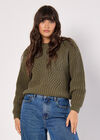 Chunky Cable Knit Jumper, Khaki, large