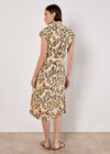 Belted Leaf Print Midi Shirt Dress, Stone, large