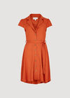 Linen Blend Shirt Mini Dress, Orange, large