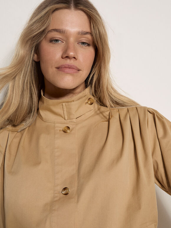 Cotton Funnel Neck Jacket, Stone, large