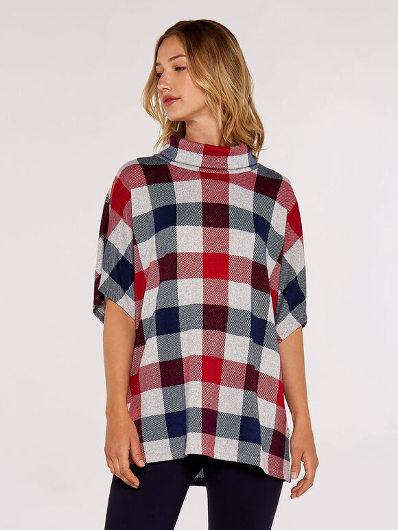 Chequered Side Button Top, Red, large
