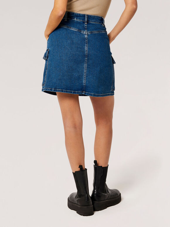 Denim Cargo Mini Skirt, Blue, large