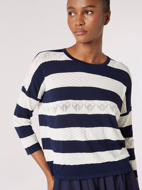 Jacquard Heart Lightweight Stripe Jumper, Navy, large