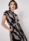 Zebra Print Shirt Midi Dress, Stone, large