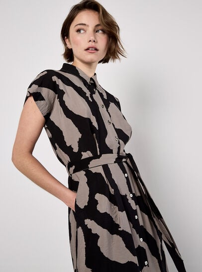 Zebra Print Shirt Midi Dress