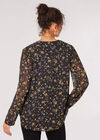 Vintage Floral Pintuck Pleat Blouse , Black, large