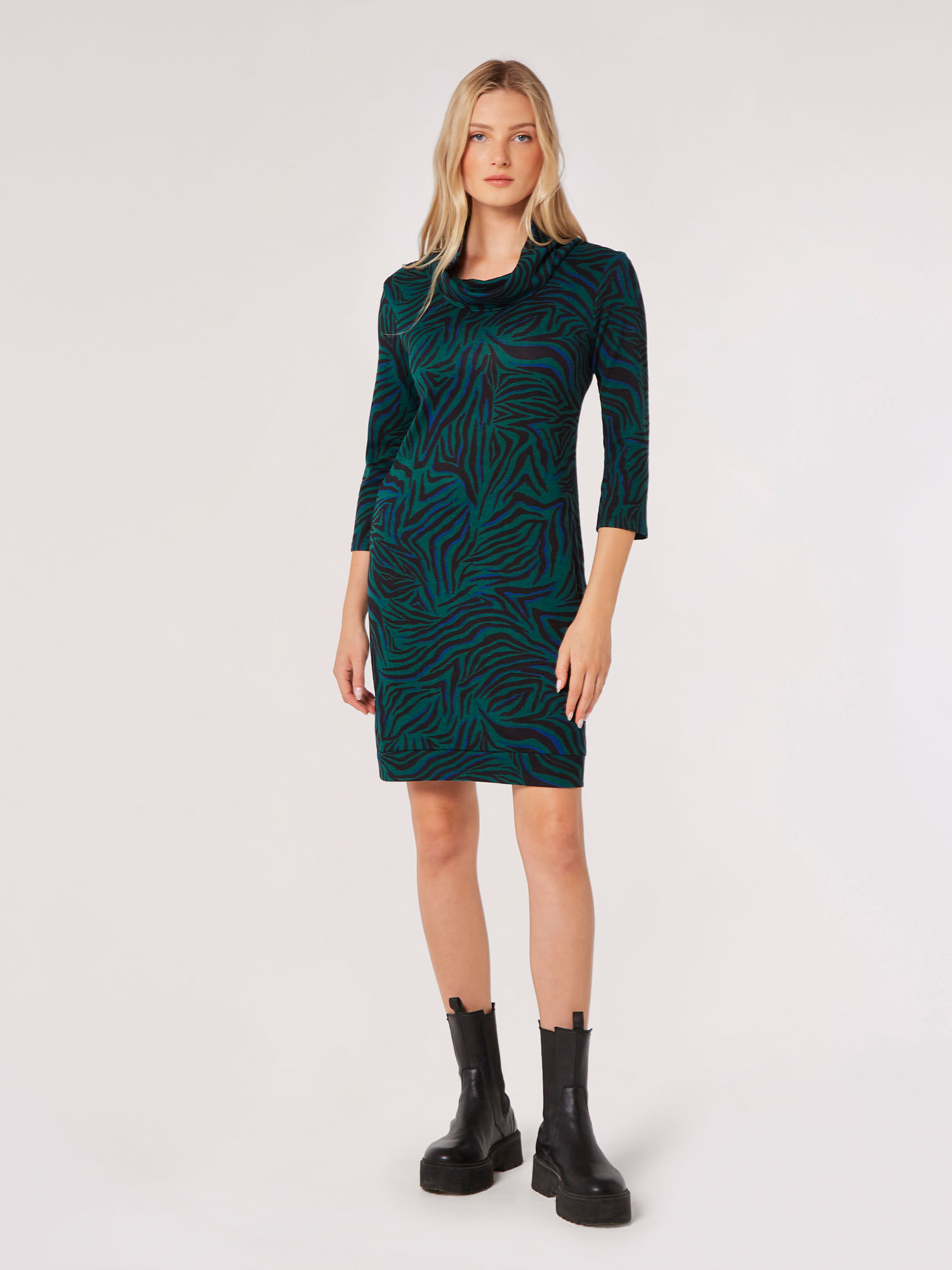 Zebra Fitted Shift Mini Dress Apricot Clothing