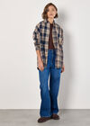 Mixed Check Oversized Shirt, Navy, large