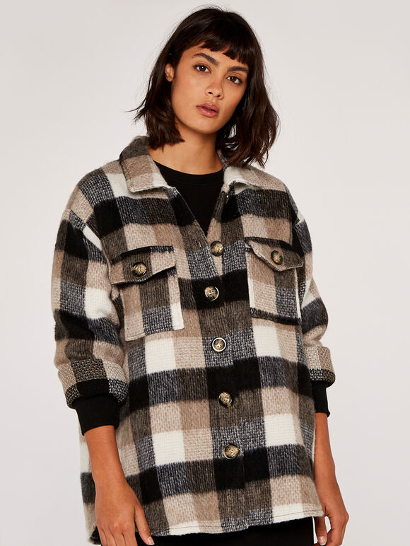 Check Shacket, Stone, large