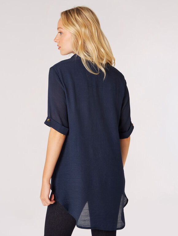 Slub Shimmer Relaxed Blouse, Navy, large