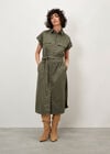 Cotton Slub Midi Shirt Dress, Khaki, large