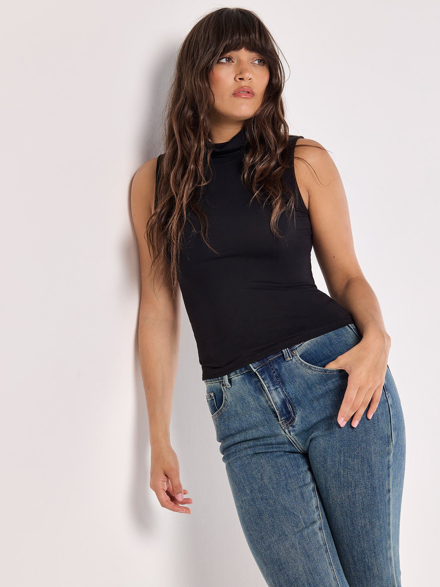 Black jersey roll neck cheap
