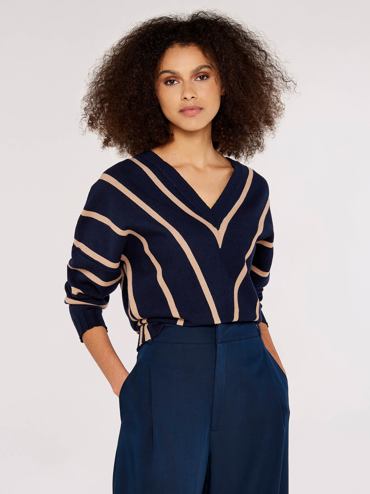 Only vertical stripe best sale wide v neck jumper
