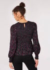 Paisley Puff Sleeve Smocked Top, Black, large