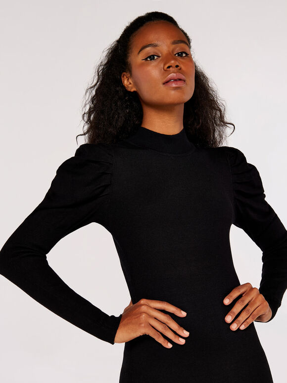 Ruch Shoulder Mini Dress, Black, large