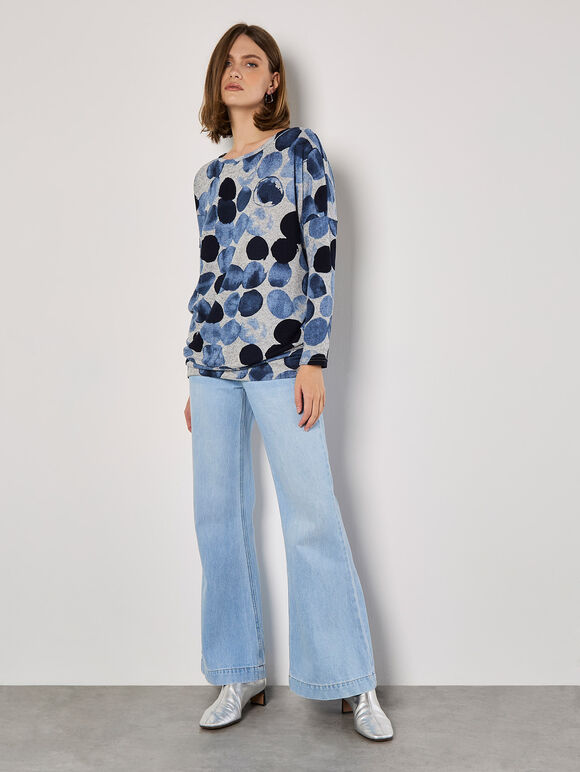 Abstract Circles Oversized Top, Navy, large
