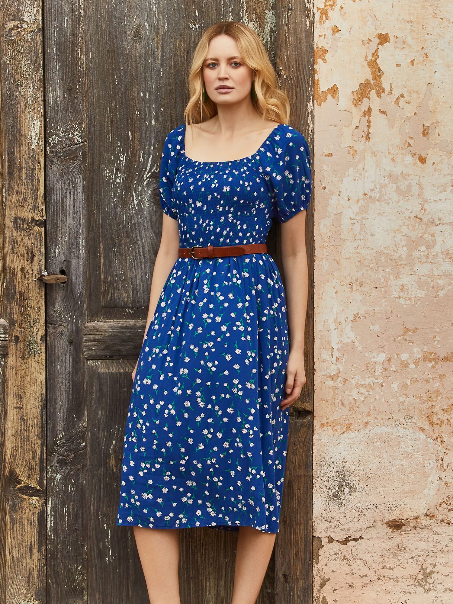 Floral puff discount sleeve midi dress