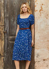 Floral Puff Sleeve Midi Dress, Blue, large