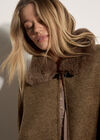 Textured Faux Fur Trim Cape, Brown, large