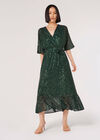Sequin Kimono Midi Dress, Green, large
