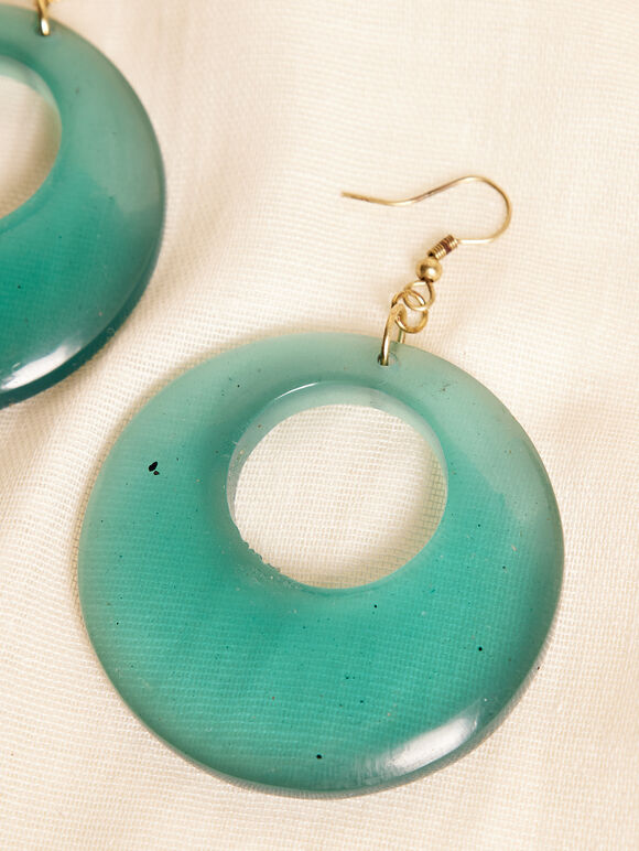 Blue Circle Earrings, Blue, large