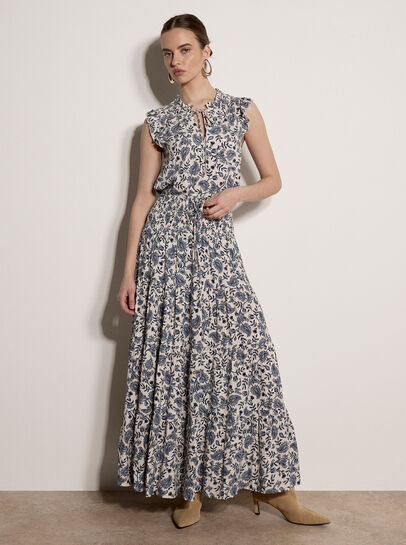 Painterly Paisley Tiered Maxi Skirt
