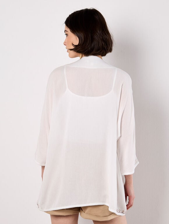 Embroidered Cover-Up Kimono, White, large