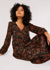 Boho Floral Print Maxi Dress, Black, large