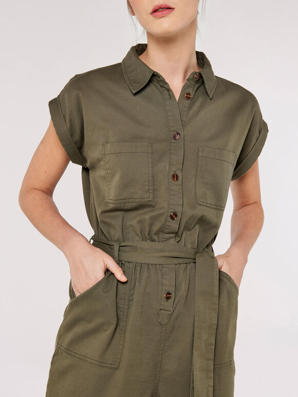 Cotton Blend Boilersuit, Khaki, large
