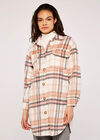  Check Longline Shacket, Peach, large
