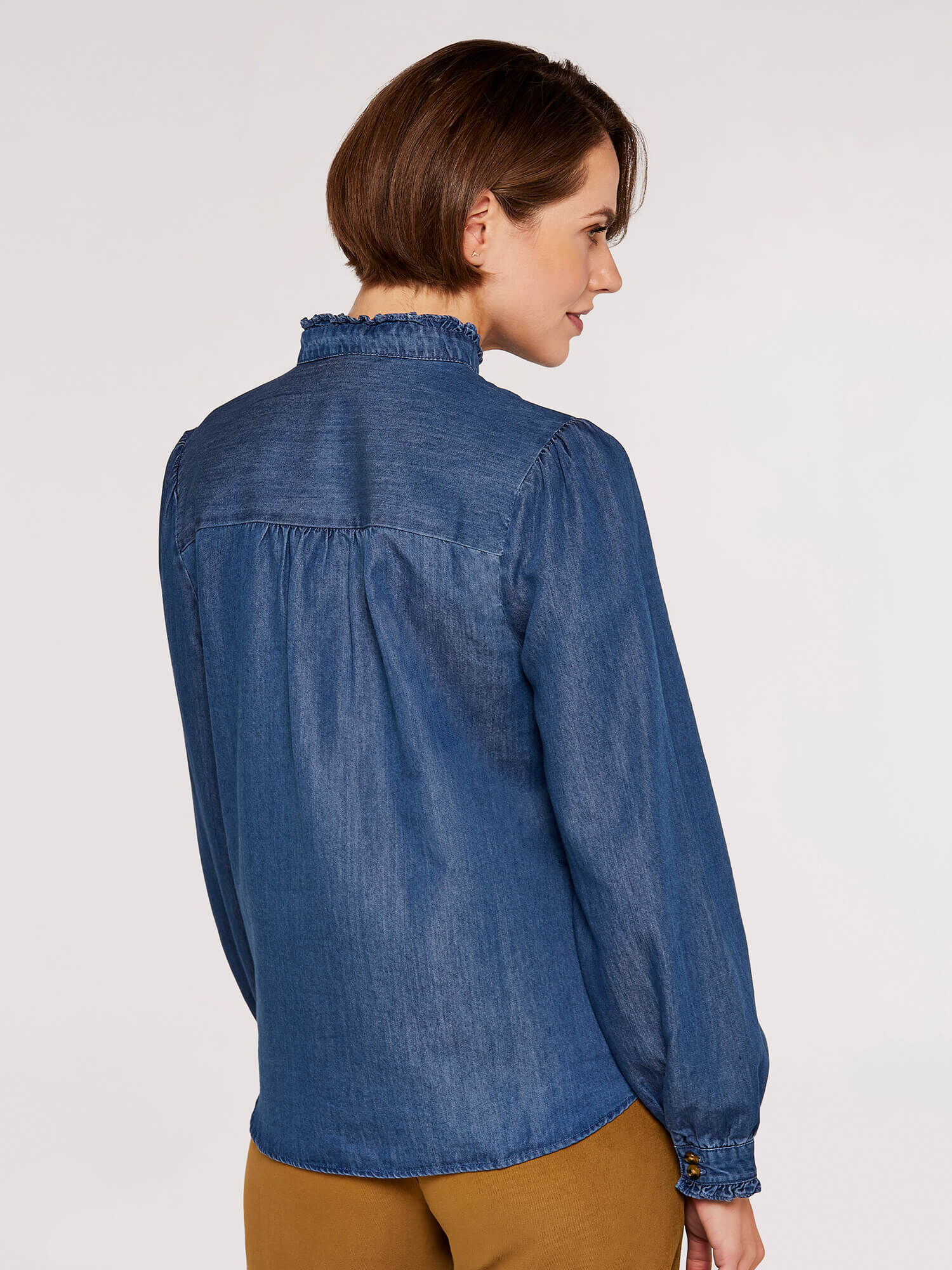 Ruffle jean shirt clearance