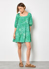 Floral Print Tiered Mini Dress, Green, large