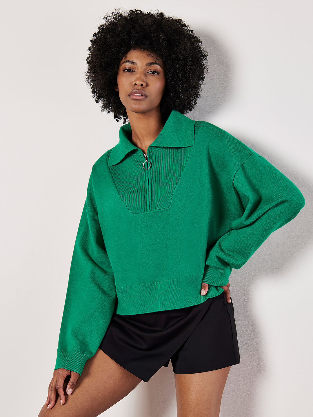 Cropped Zip Neck Sweatshirt