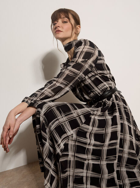 Check Crepe Midi Dress