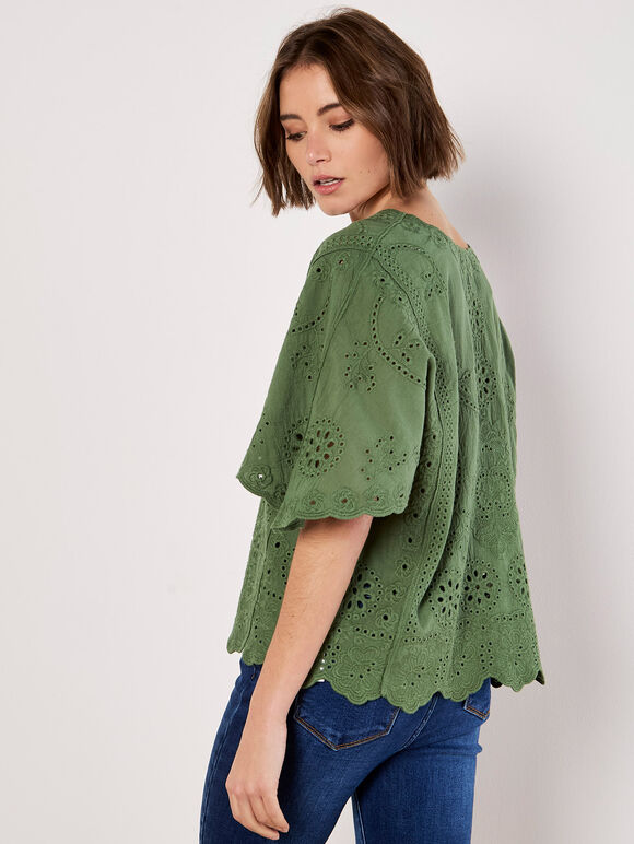 Embroidered Cotton Top, Green, large