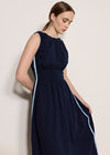 Crochet Trim Smocked Midi Dress, Navy, large