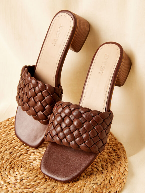 Rust Knotted Leather Sandal, Brown, large
