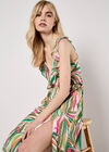 Palm Print Ruffle Midi Dress, Green, large