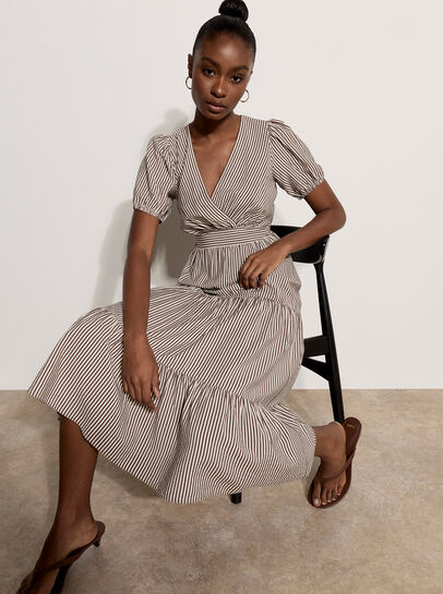 Stripe Wrap Midaxi Dress