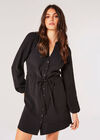 Twill Shirt Mini Dress, Black, large