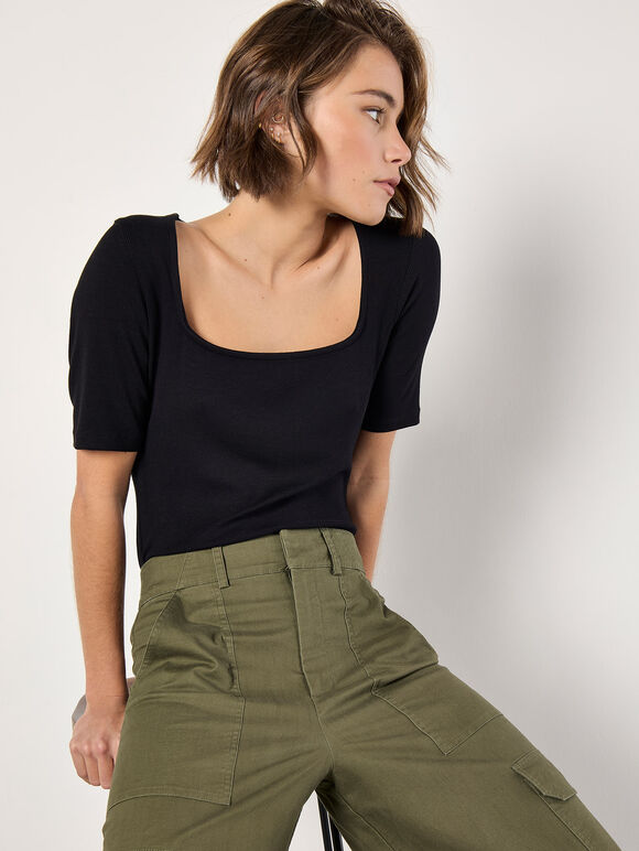 Wide Leg Cotton Cargo Trousers, Khaki, large