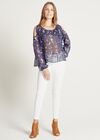 Ditsy Cold Shoulder Pleated  Blouse, Navy, large