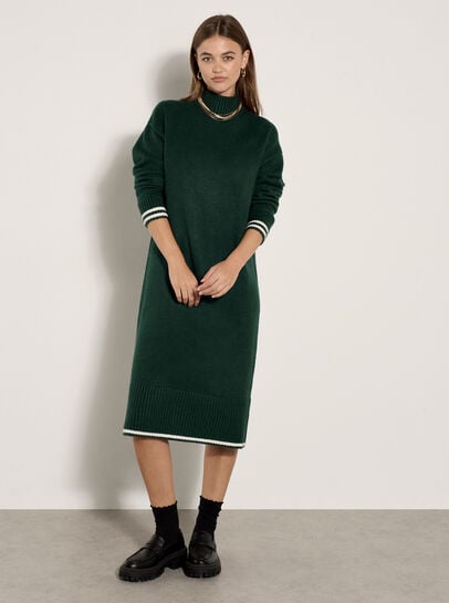 Tipped Knitted Jumper Midi Dress