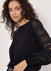 Contrast Chiffon Sleeves Jumper, Black, large