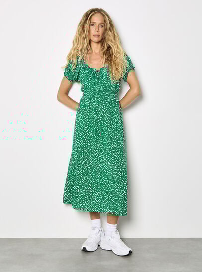 Spot Print Milkmaid Midi Dress