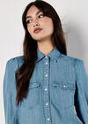 Balloon Sleeve Denim Shirt, Blue, large